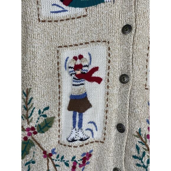 Alfred Dunner Christmas Cardigan Sweater PS Embroidered Ski Old Money Preppy Vtg - Picture 7 of 16